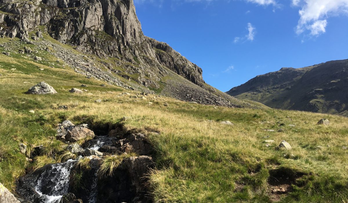 Guided walking in the Lake District view to Esk buttress from great moss