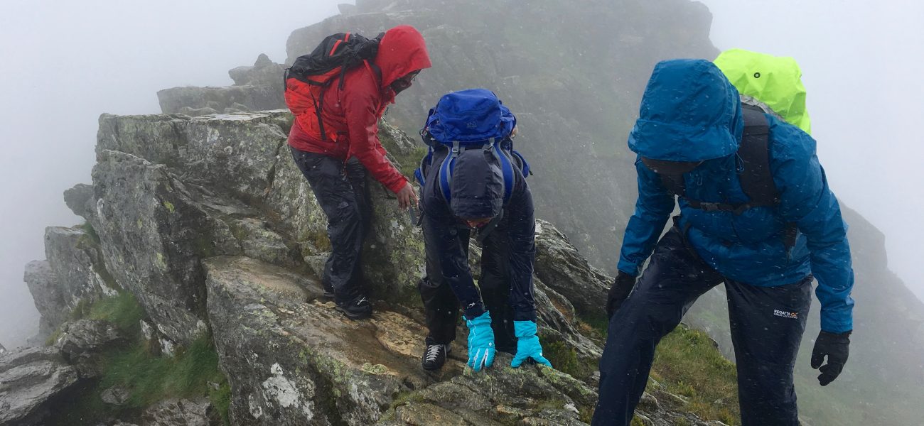 a windy day-clients on striding edge