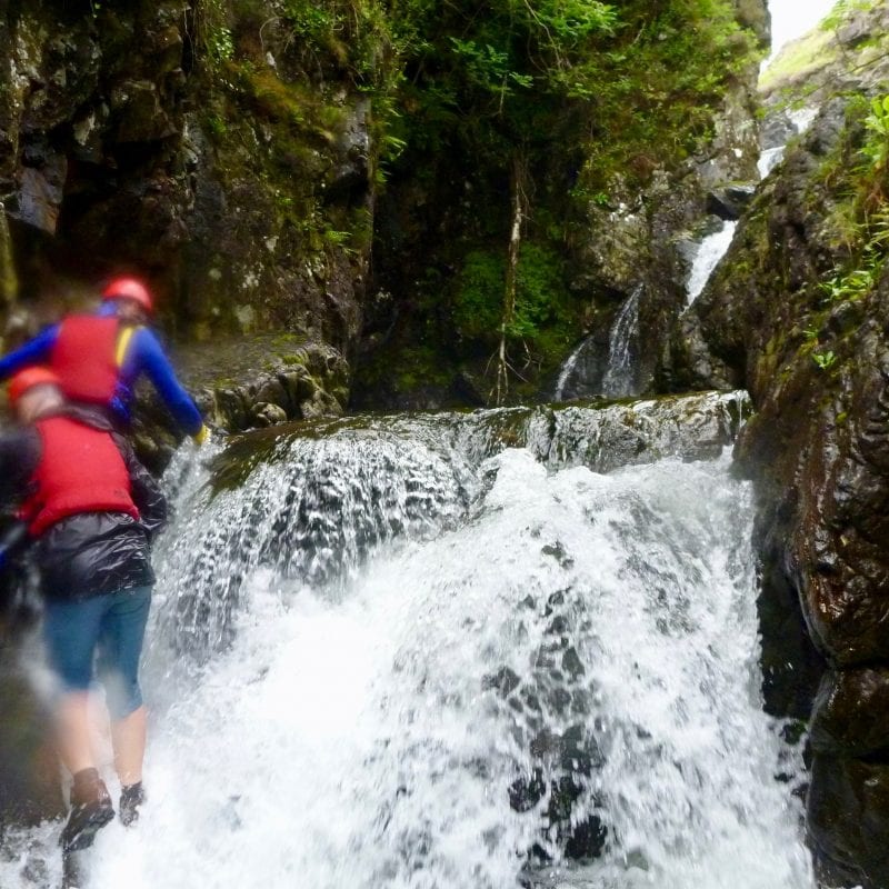 ghyll scrambling in the lake district. Canyon.